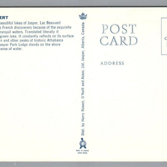 Lac Beauvert at Jasper Park Lodge Postcard Unposted PC Canada - Picture 2 of 4